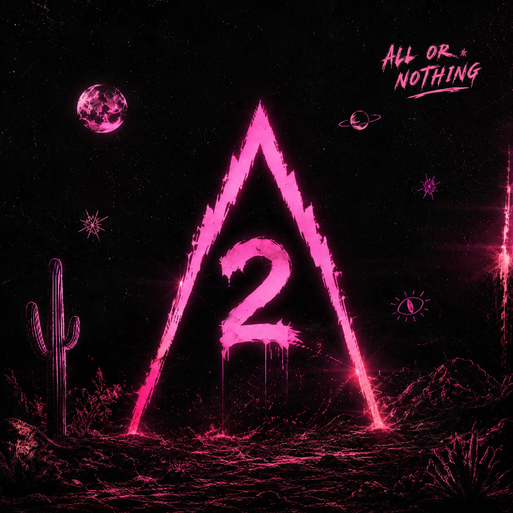 Pink Perfect Union diamond mark glowing over a night desert